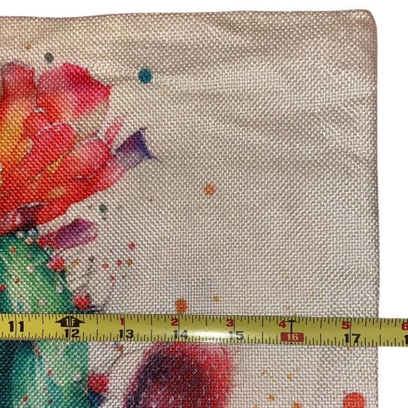 Boho Throw Pillow Cover w/ Watercolor Succulents Indoor/Outdoor Cactus 17.5” SQ - Picture 3 of 4